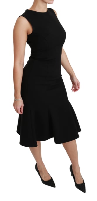 Dolce & Gabbana Black Fit Flare Wool Stretch Sheath Dress - Image 2