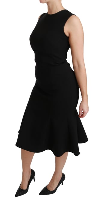 Dolce & Gabbana Black Fit Flare Wool Stretch Sheath Dress - Image 3
