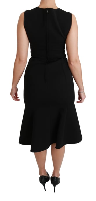 Dolce & Gabbana Black Fit Flare Wool Stretch Sheath Dress - Image 4