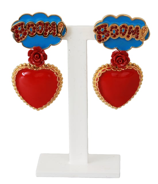 Dolce & Gabbana Gold Crystal Fumetti Cartoons Clip On Dangling Earrings