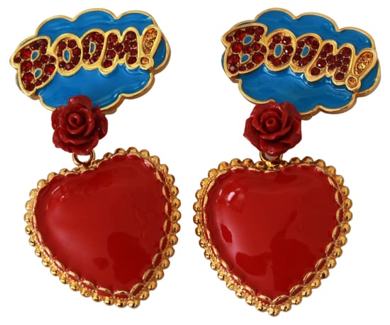 Dolce & Gabbana Gold Crystal Fumetti Cartoons Clip On Dangling Earrings