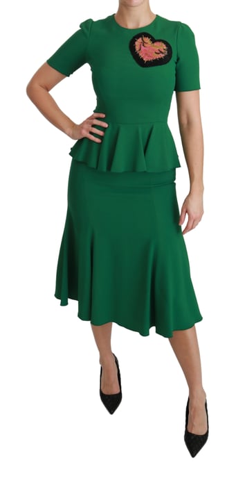 Dolce & Gabbana Grön Hjärta Patches Havfru Midi Viskosklänning - Image 6
