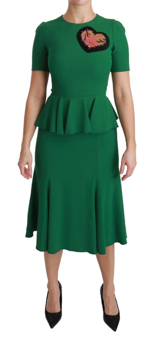 Dolce & Gabbana Grön Hjärta Patches Havfru Midi Viskosklänning - Image 1