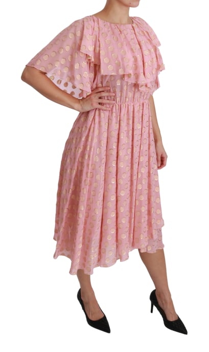 Dolce & Gabbana Silkesammetsklänning med rosa prickar och plisserad A-linje i midi-längd - Image 2