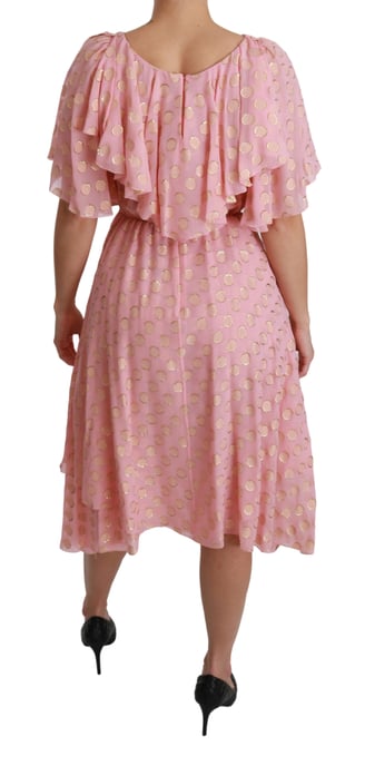 Dolce & Gabbana Silkesammetsklänning med rosa prickar och plisserad A-linje i midi-längd - Image 4