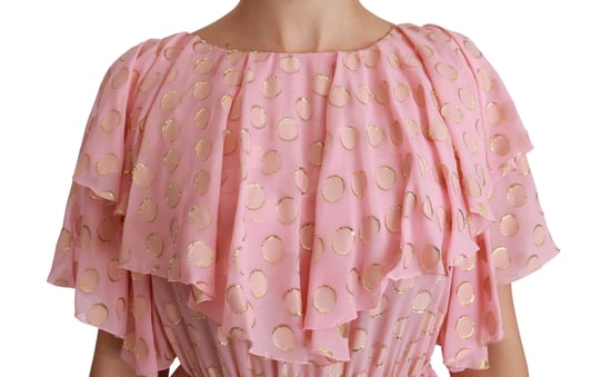 Dolce & Gabbana Silkesammetsklänning med rosa prickar och plisserad A-linje i midi-längd - Image 5