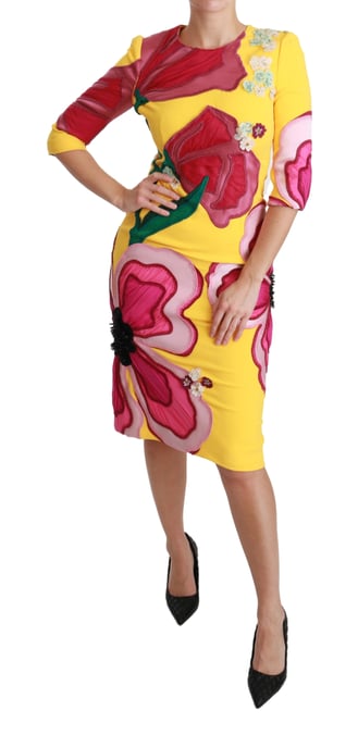 Dolce & Gabbana Gul Blommig Kristall Bodycon Klänning - Image 6