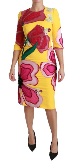 Dolce & Gabbana Gul Blommig Kristall Bodycon Klänning - Image 1