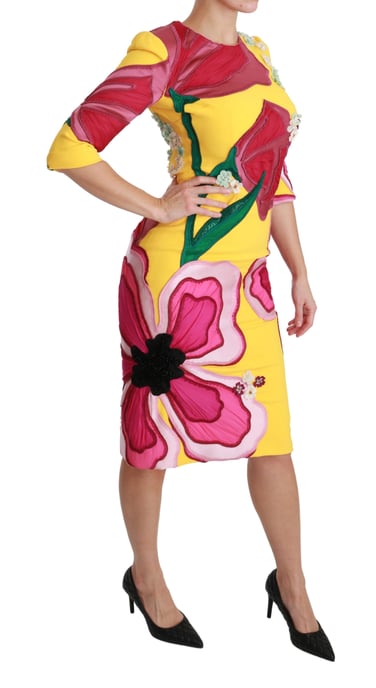 Dolce & Gabbana Gul Blommig Kristall Bodycon Klänning - Image 2