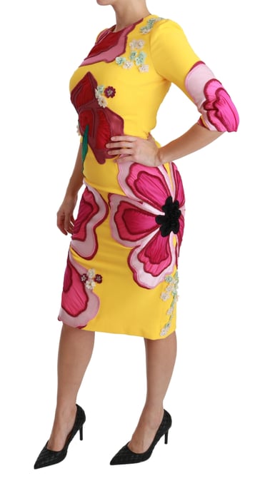 Dolce & Gabbana Gul Blommig Kristall Bodycon Klänning - Image 3
