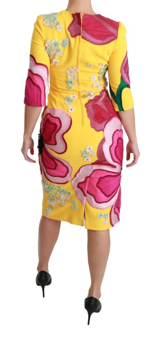 Dolce & Gabbana Gul Blommig Kristall Bodycon Klänning - Image 4