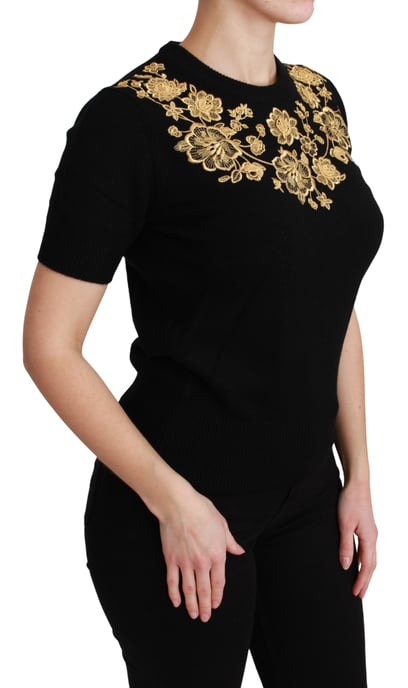 Dolce & Gabbana Svart Kasmir Guld Blommig Tröja Top - Image 2