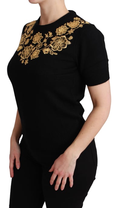 Dolce & Gabbana Svart Kasmir Guld Blommig Tröja Top - Image 3