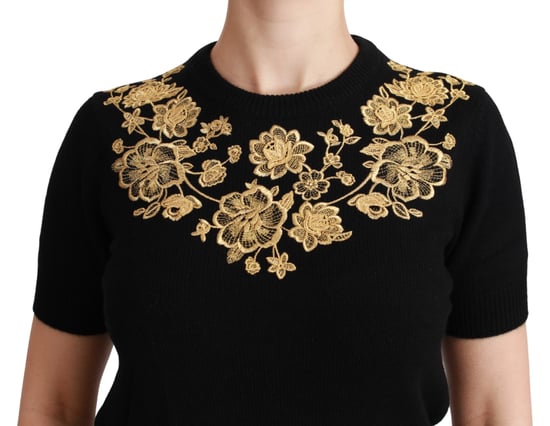 Dolce & Gabbana Svart Kasmir Guld Blommig Tröja Top - Image 5