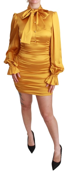 Dolce & Gabbana Gul Silke Stretch Klänning Bodycon Mini - Image 1