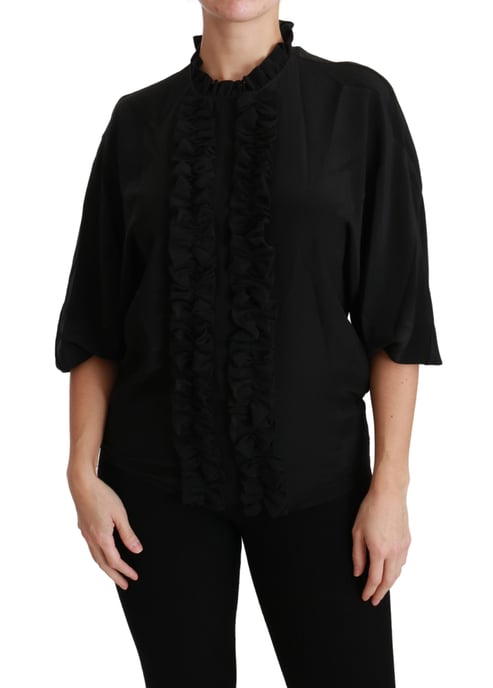 Dolce & Gabbana Svart Silkesblus med Volanger - Image 1