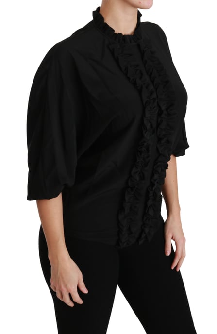 Dolce & Gabbana Svart Silkesblus med Volanger - Image 2