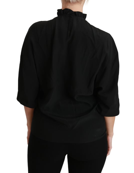 Dolce & Gabbana Svart Silkesblus med Volanger - Image 4