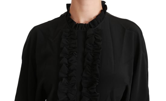 Dolce & Gabbana Svart Silkesblus med Volanger - Image 5