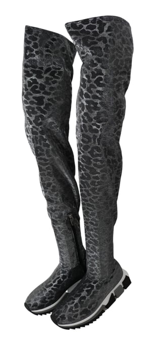 Dolce & Gabbana Grau Leopard High Top Sneakers Booties Schuhe