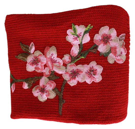 Dolce & Gabbana Red Floral Embroidered Wrap Cashmere Scarf