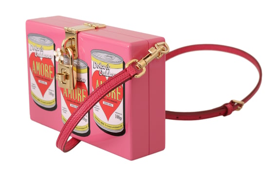 Dolce & Gabbana Pink Clutch Box Shoulder Hand Bag Purse Wooden AMORE