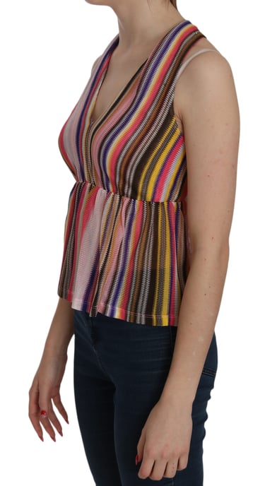 PINKO Multi Color Sleeveless Deep Neck Backless Top Blouse