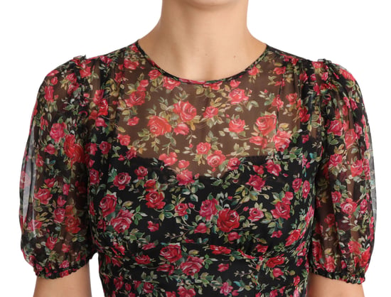 Dolce & Gabbana Svart Blomsterrosor A-linjeformad Skiftklänning - Image 3