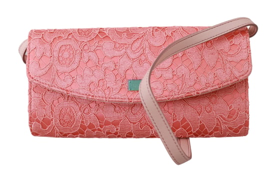 Dolce & Gabbana Pink Floral Lace Evening Long Clutch Cotton Bag