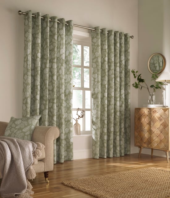 Irwin Printed Woodland Eyelet Curtains in Sage - Image 1