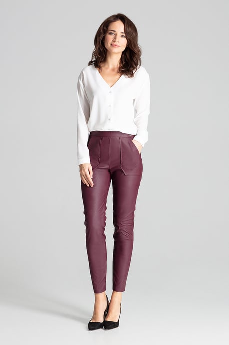 Deep Red Fitted Eco-leather Trousers