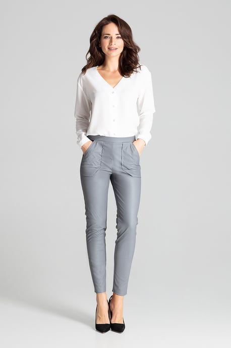 Grey Fitted Eco-leather Trousers