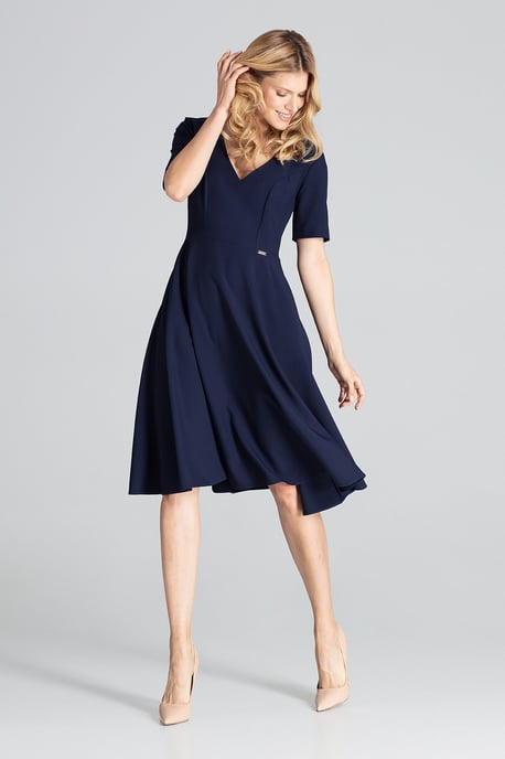 Navy Midi Dress with Short Sleeves