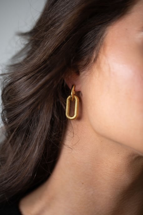 Ribbed long double hoop earrings in gold