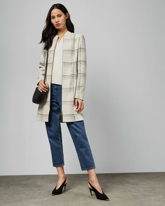 Ted Baker Mairey Boucle Checked Coat in White