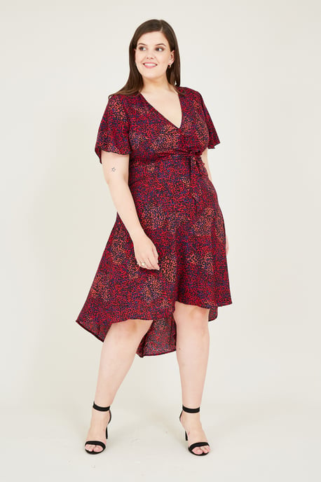 Animal Printed Dipped Hem Wrap Front Dre
