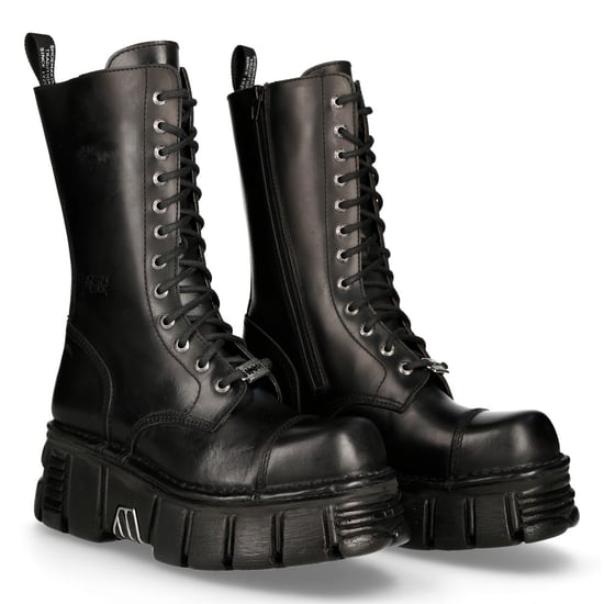New Rock Unisex Metallic Black Techno Biker Boots- M-MILI211C-C1