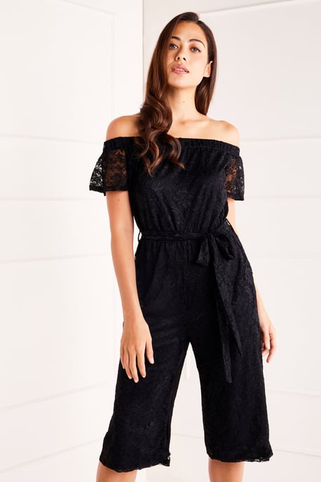 Black Bardot Lace Jumpsuit