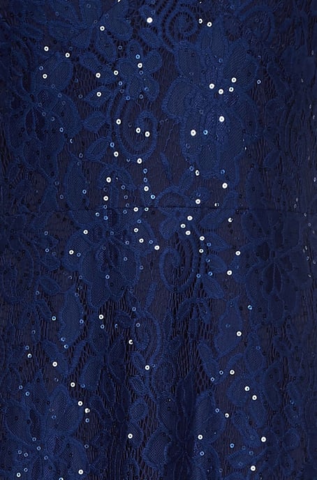 Navy Embellished  V Neck Lace Maxi Dress