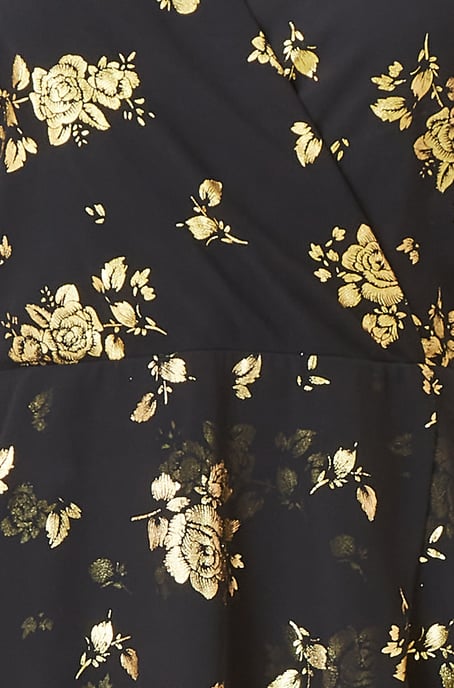 Yumi Rose Foil Printed Wrap Front Skater Dress