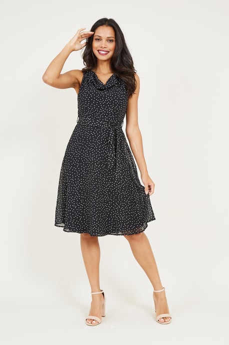 Polka Dot Cowl Neck Dress