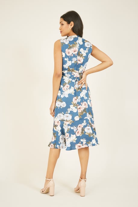 Mela Floral Satin Wrap Effect Midi Dress - Image 6