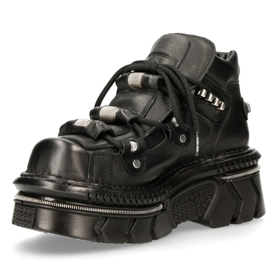 New Rock Unisex Metallic Black Leather Gothic Techno Boots- M-215-S6