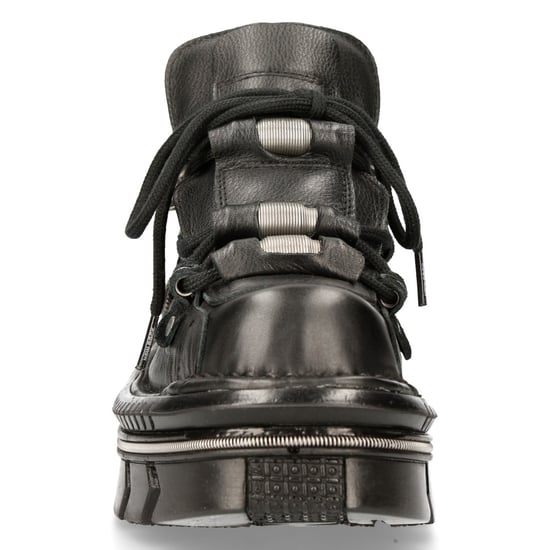 New Rock Unisex Metallic Black Leather Gothic Techno Boots- M-215-S6