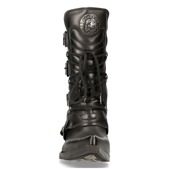 New Rock Black Leather Cowboy Buckle Boots- M-7993-S1
