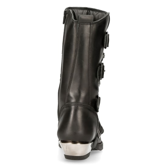 New Rock Black Leather Cowboy Buckle Boots- M-7993-S1