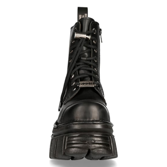 New Rock Black Leather Combat Tower Boots- M-NEWMILI083-S21