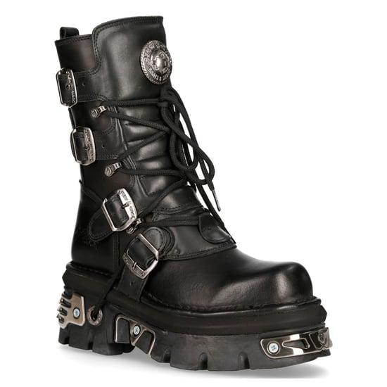 New Rock Unisex Black Leather Gothic Mid-Calf Boots-373-S4