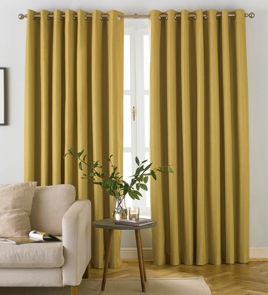 Moon Herringbone Blackout Eyelet Curtains in Ochre - Image 1