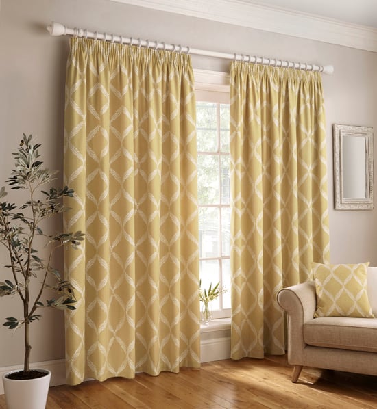 Olivia Embroidered Pencil Pleat Curtains in Citrine